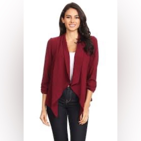 Modcloth Open Front Ruched 3/4 Sleeve Shoulder Pad Blazer Cardigan - Picture 1 of 14